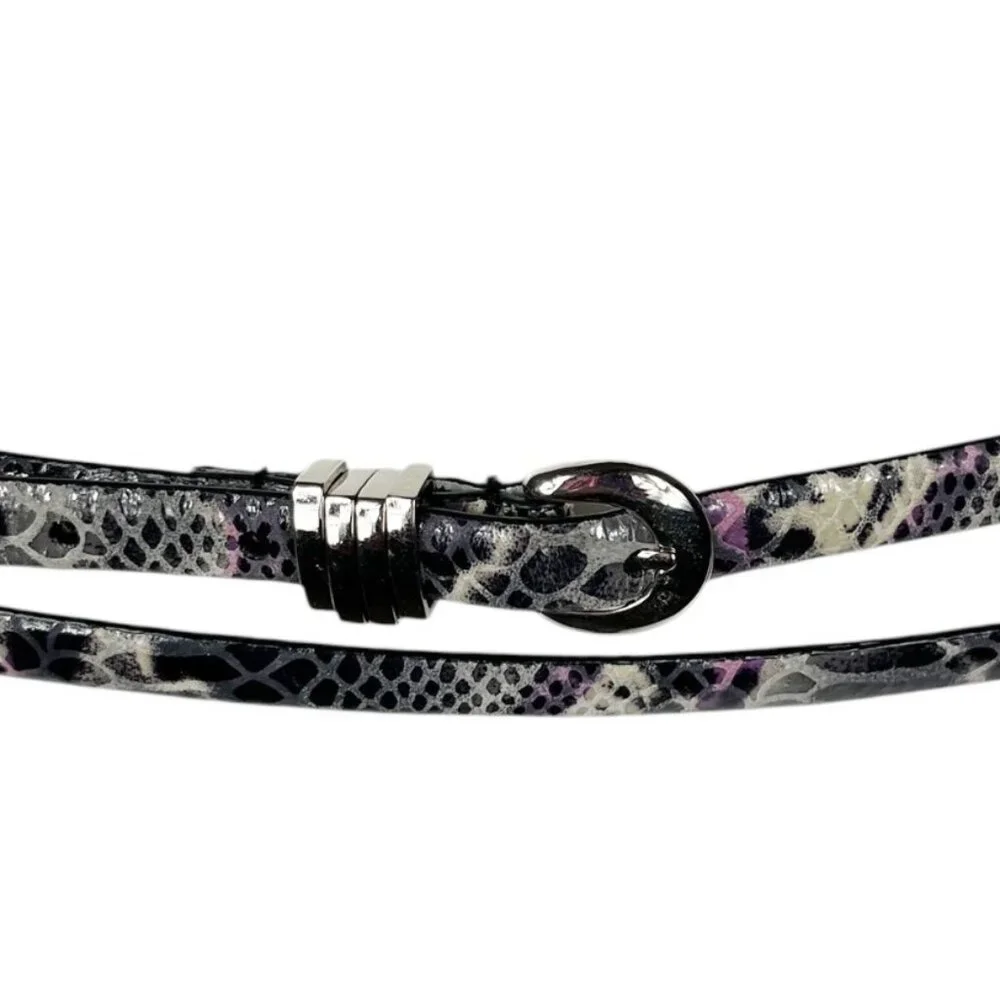 Lodis Textured Leather Snake Print Double Wrap Belt Size Medium Silvertone